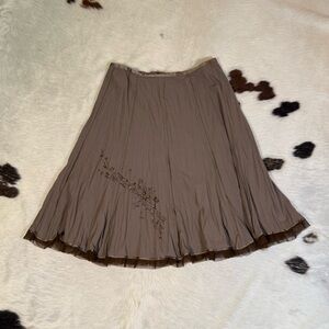 Vintage Brown Beaded Midi Skirt Lana Lee Petite Size 12 Soft Romantic Y2K